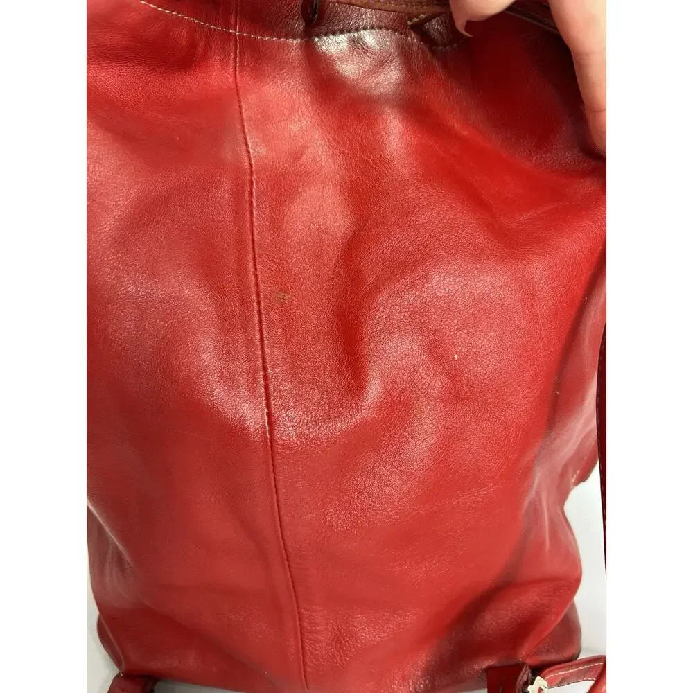 Vintage i Santi Drawstring Leather Bucket Purse Bag Red Made In Italy
